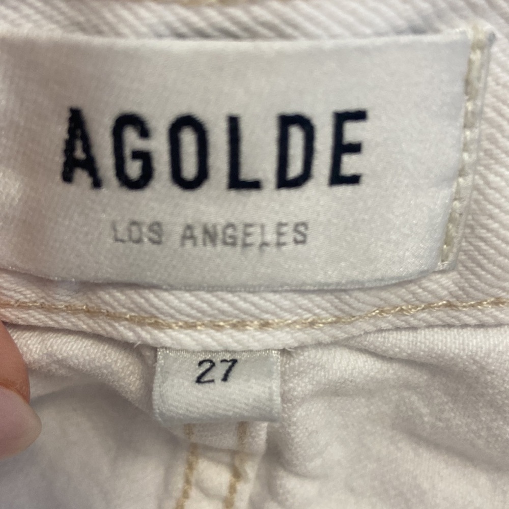 Agolde White High-Rise Distressed Denim Shorts - Picture 3 of 5